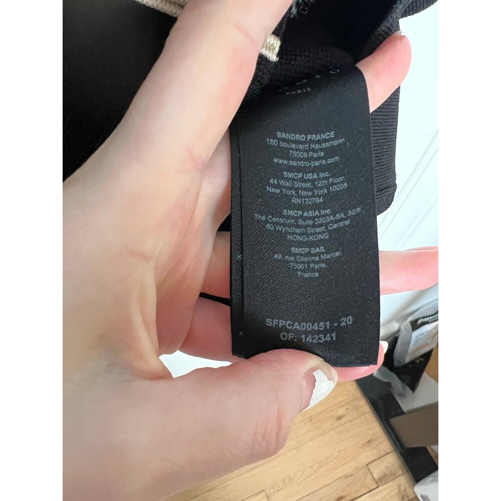 Sandro Paris Fabie Crop Short Sleeve Top Sweater Black White Ruffle Collar S - Picture 8 of 13